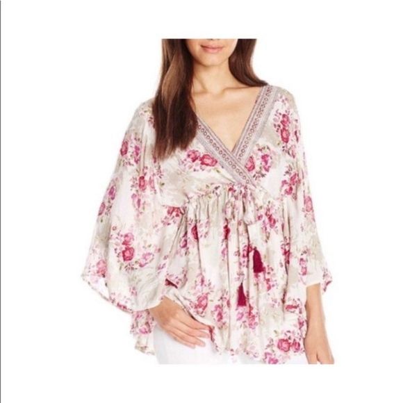 Angie Tops - Angie Kimono Sleeve Floral Tie Waist Blouse Small